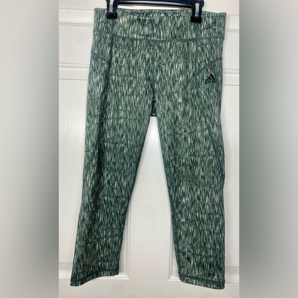 Adidas Green Climalite Cropped Workout Leggings Size Small Mid Rise - Picture 1 of 3